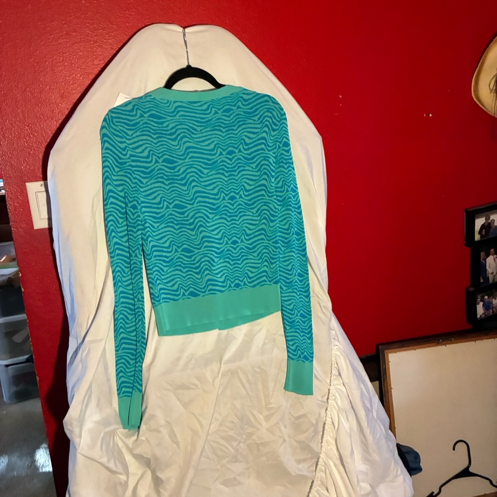 Zara Turquoise Wave-Pattern Long Sleeve Top